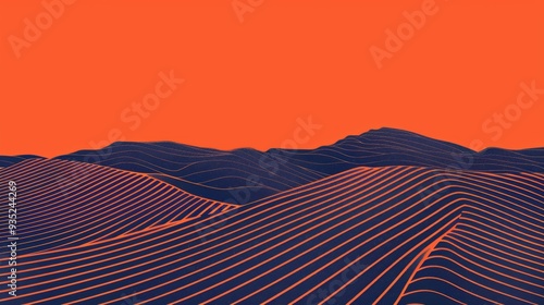 A minimalist abstract illustration of a desert landscape with orange and blue lines, creating a vibrant and modern background