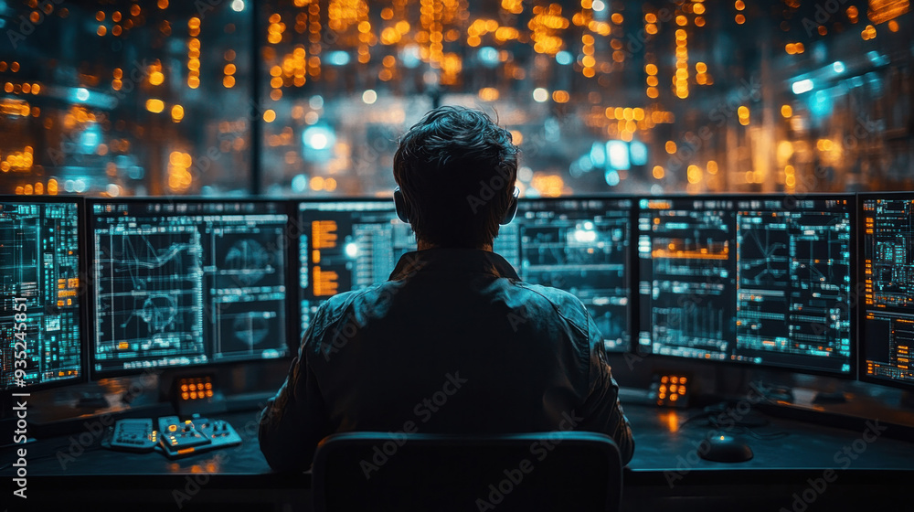 Control room monitoring vertical farm operations through advanced technology. Control room monitoring vertical farm operations through advanced technology.