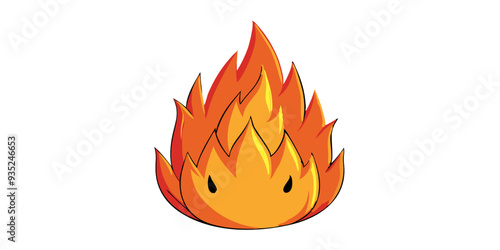 Fiery Temper Tantrum: A cartoon flame blazes with a fierce expression on a white background. Perfect for conveying danger, heat, or strong emotions. 