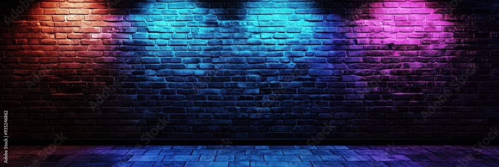 Neon lights blue pink on old grunge brick wall room background. Empty space of blue and abstract dark background. Retro grunge brick wall texture background.
Neon lights blue pink on old grunge brick wall room background. Empty space of blue and abstract dark background. Retro grunge brick wall texture background.