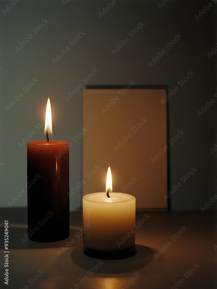 Candles illuminate a dark, calm and meditative room