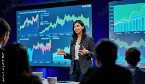 Indian Businesswoman Presents Data Driven Insights to Corporate Team