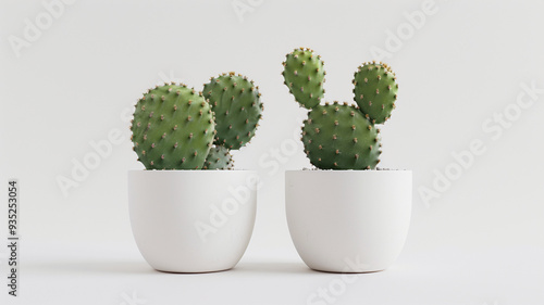 Two cactus in white pot isolated on white background	 photo