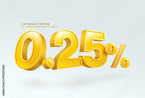 0.25 percent loan interest rate or deposit, investment banking, home loan, 3d number 0.25 percent or special offer isolated on white background, vector illustration file template.