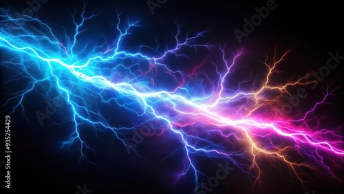 Fractal lightning bolt with blue and purple colors , lightning, night sky, thunderstorm, fractal, electric, energy, power