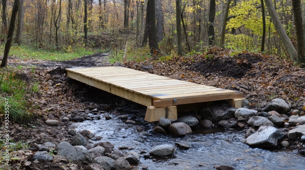 Wooden Bridge Over a Stream in a Forest Wooden Bridge Over a Stream in a Forest