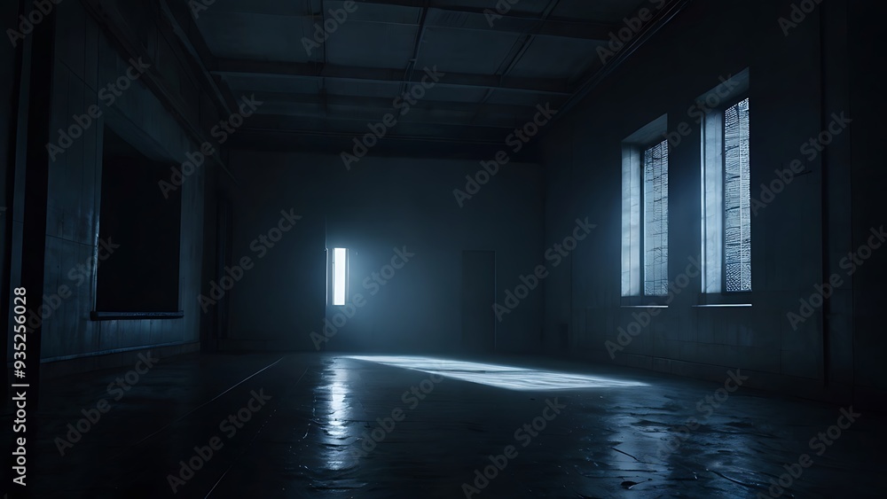 Dark basement scene for showing products on a dark background, slight sunlight shine through windows Dark basement scene for showing products on a dark background, slight sunlight shine through windows