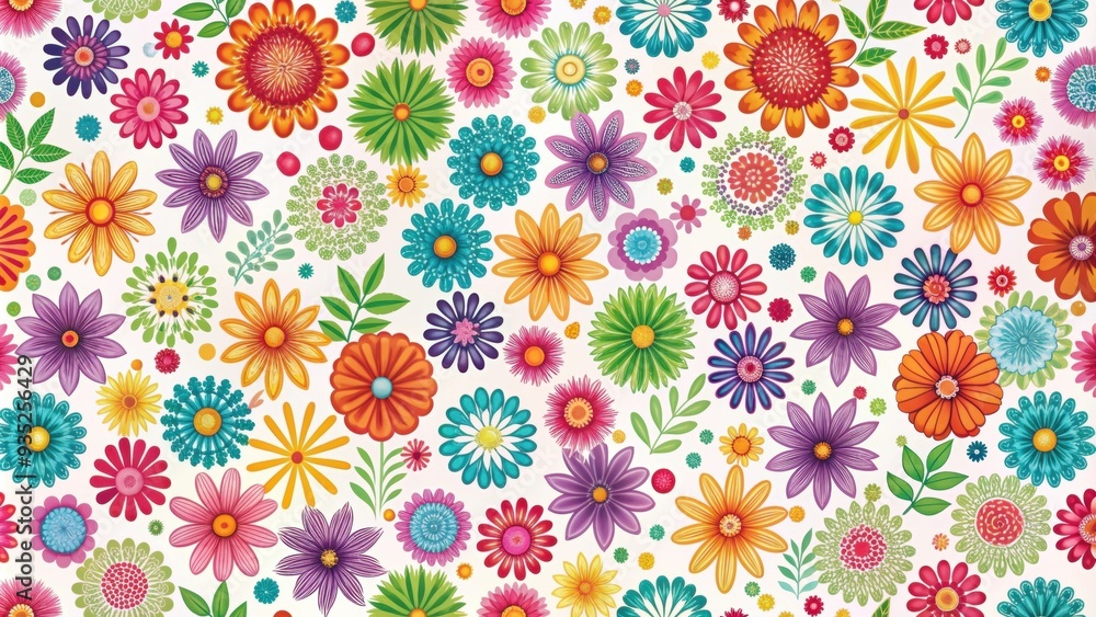 Seamless pattern featuring colorful flowers on a white background, floral, seamless, pattern, flowers, vibrant, colorful Seamless pattern featuring colorful flowers on a white background, floral, seamless, pattern, flowers, vibrant, colorful