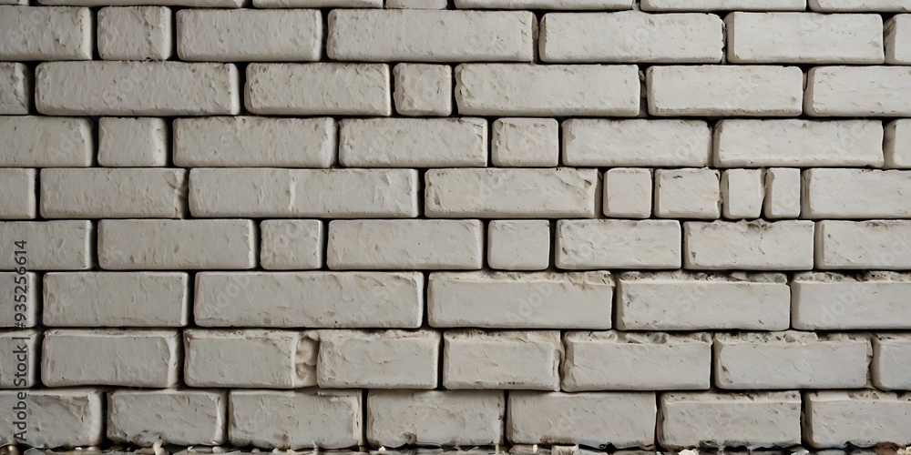 Obraz premium White empty wall, made of little white bricks in an order, abstract background wallpaper