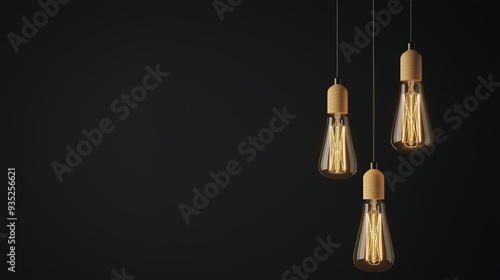 Pendant lamp, with Edison bulbs, on black background, 3D illustration