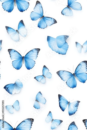 Wallpaper Mural A seamless watercolor illustration of boho blue butterflies with an ethereal pattern, set against a white background. Torontodigital.ca