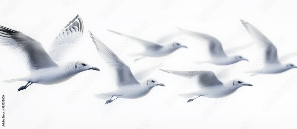 Obraz premium Seagulls in Flight Against a White Background
