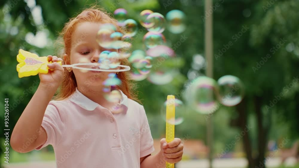Young girl blowing bubbles in a park on a sunny afternoon Young girl blowing bubbles in a park on a sunny afternoon