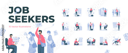 Illustrations set of job seeker with office career recruitment concept