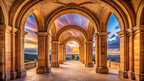 Majestic Curved Sandstone Archways in Soft Pastel Hues
