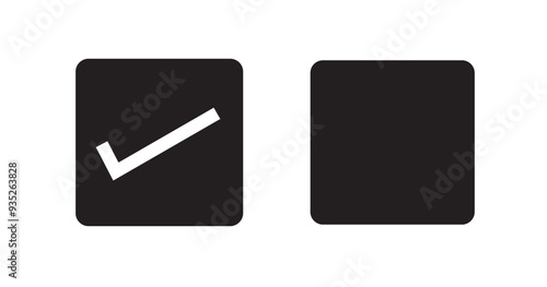 Check icon set. checkmark vector symbol. accept, verify or done check mark sign. right checkbox button in black filled and outlined style.