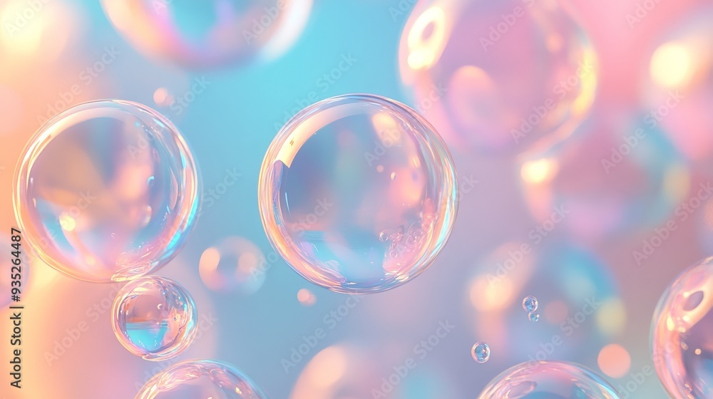 Abstract Iridescent Bubbles on a Pastel Background. Abstract Iridescent Bubbles on a Pastel Background.