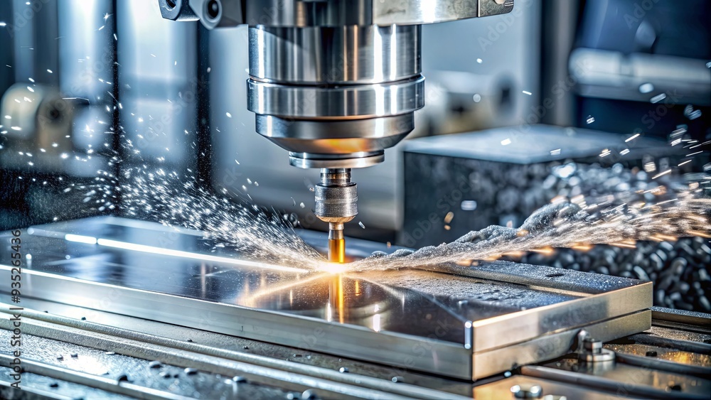 Metalworking CNC milling machine cutting a piece of metal, Metalworking, CNC, milling machine, cutting Metalworking CNC milling machine cutting a piece of metal, Metalworking, CNC, milling machine, cutting