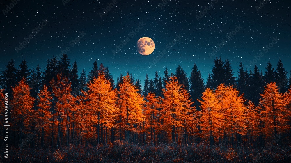 Fototapeta premium A Moonlit Forest Where Animals Harmonize To Create An Otherworldly Serenade