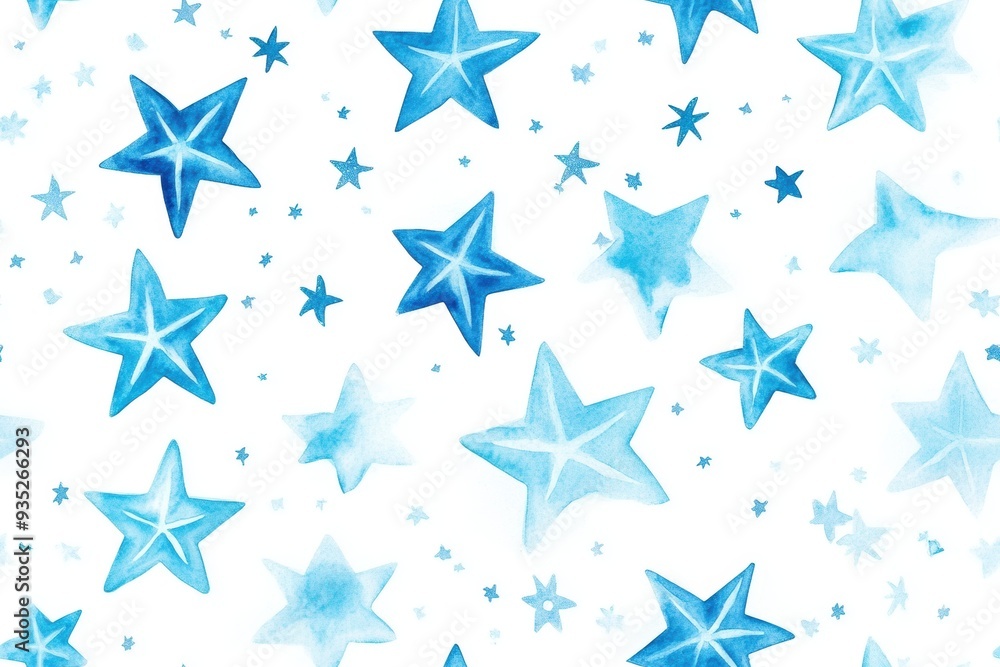 A seamless watercolor illustration of boho blue stars featuring a celestial pattern, set against a white background. A seamless watercolor illustration of boho blue stars featuring a celestial pattern, set against a white background.