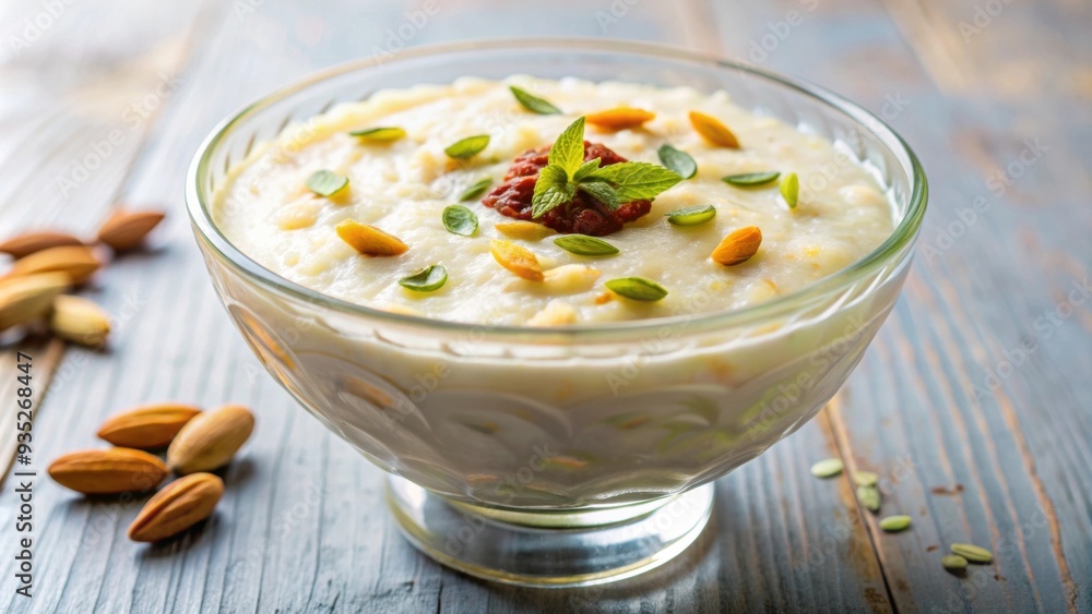 Delicious kheer or rice pudding dessert on isolated background, kheer, rice pudding, dessert, Indian cuisine, sweet, creamy Delicious kheer or rice pudding dessert on isolated background, kheer, rice pudding, dessert, Indian cuisine, sweet, creamy