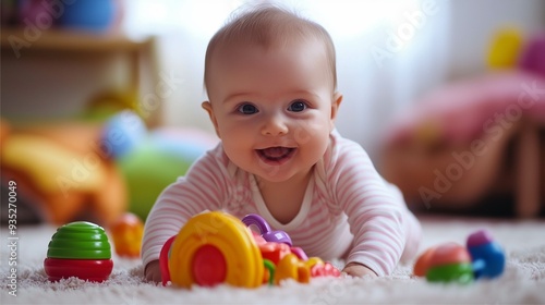 A baby enjoy playing toys