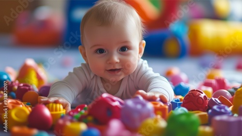 A baby enjoy playing toys