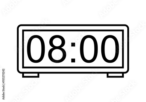 Icono negro de reloj y alarma digital
