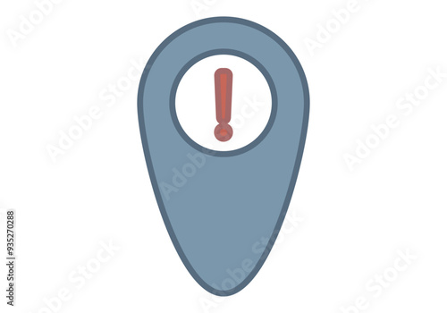 Marcador de mapa azul con exclamación de aviso o atención