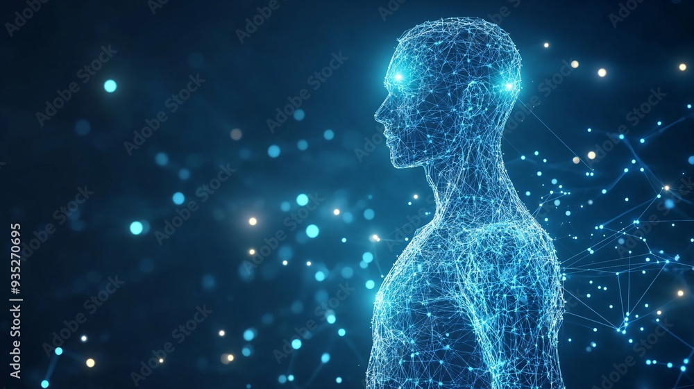 Wireframe mesh of a human body in virtual reality, scanned for medical blueprint 3D modeling
Wireframe mesh of a human body in virtual reality, scanned for medical blueprint 3D modeling