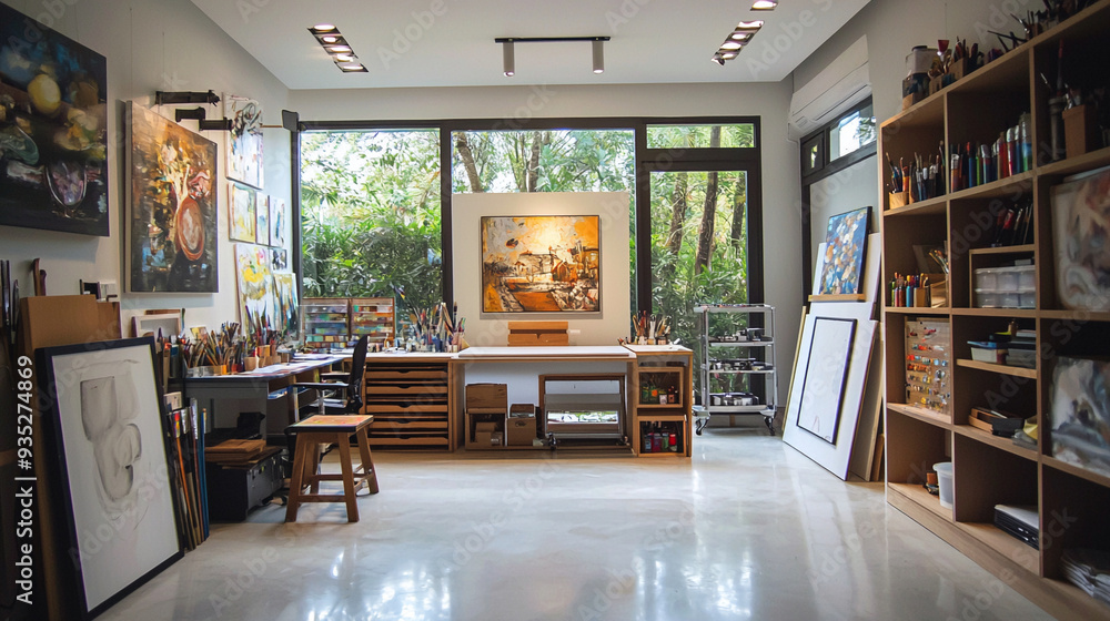 Fototapeta premium Art Studio with Built-In Storage and Shelving