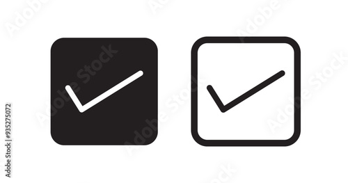 Check box icon with correct, accept checkmark icons tick box checked. Check mark icon symbols vector.