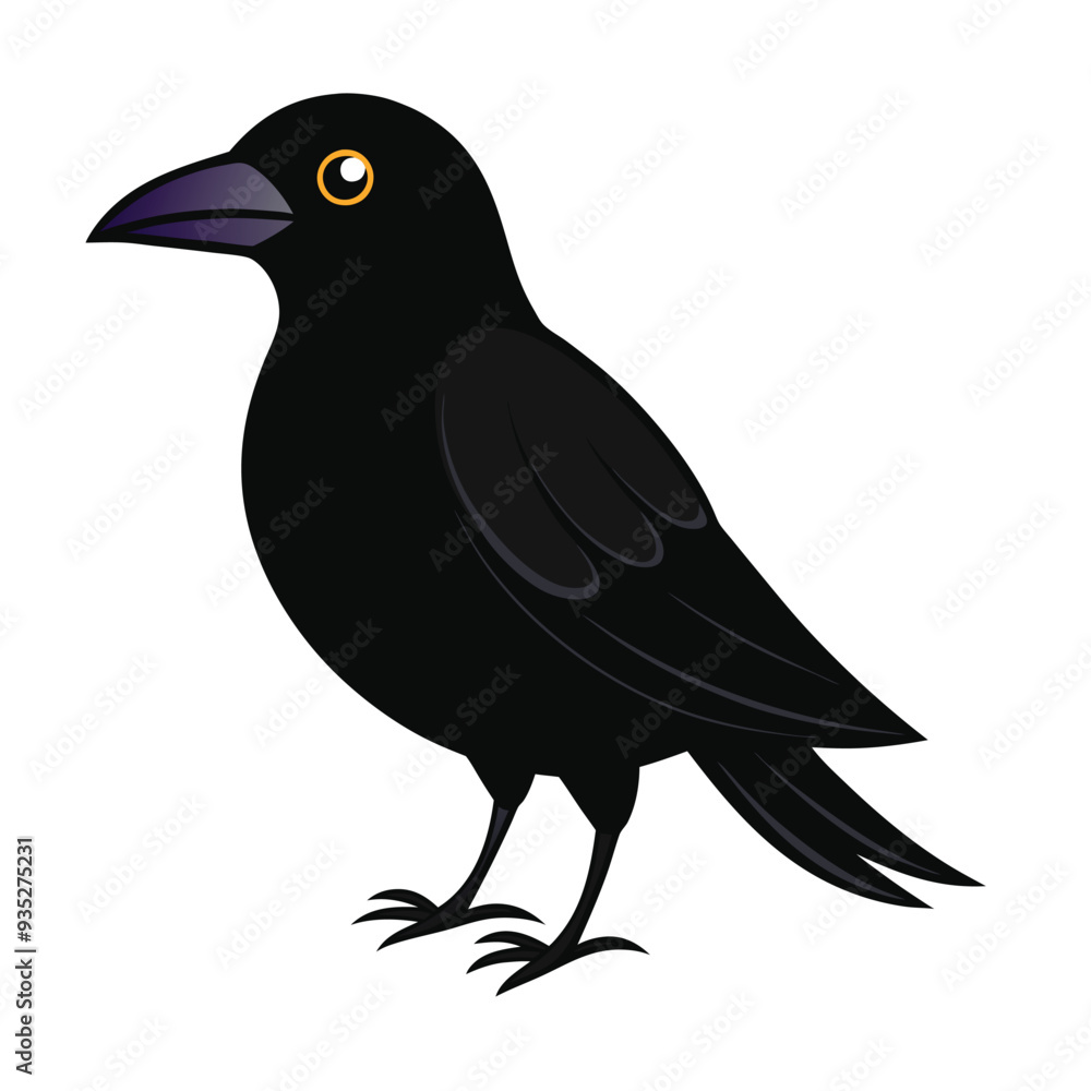Obraz premium Black Vector Art of a Crow on a White Background