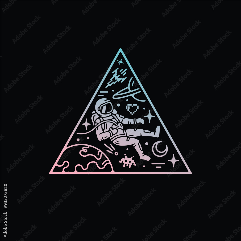 Astronaut character in space in a triangle shape model