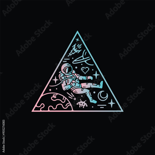 Astronaut character in space in a triangle shape model
