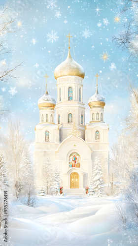 Orthodox church, winter landscape photo