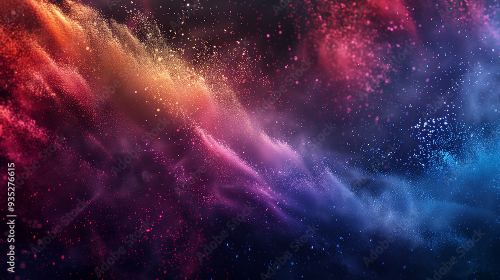 Naklejka premium Vivid explosion of colorful dust particles in a cosmic, abstract background..