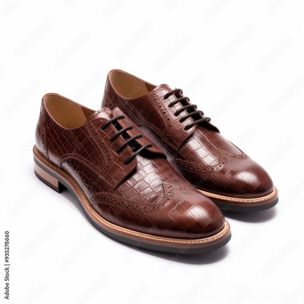 Elegant Brown Leather Dress Shoes with Crocodile Pattern Design Elegant Brown Leather Dress Shoes with Crocodile Pattern Design