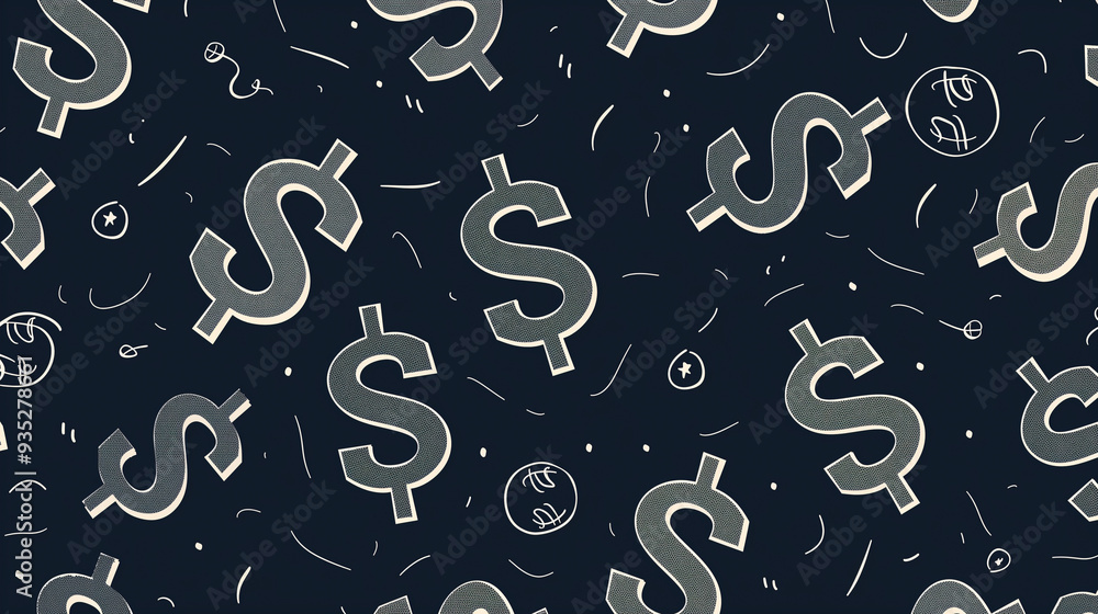 Seamless pattern of chalk-drawn dollar signs on a dark background