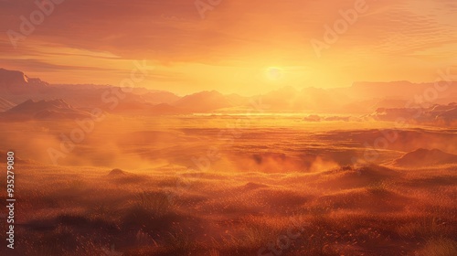 A Golden Sunset Over a Foggy Mountain Valley photo