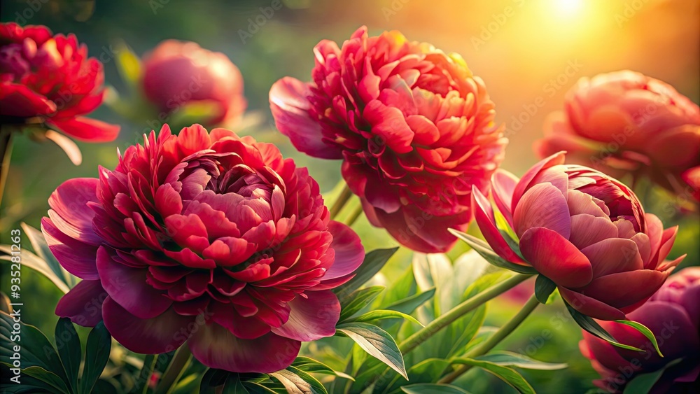 luminous Auburn Red peonies unfurl luxurious silky petals against a soft focus ethereal backdrop radiating opulence and sophistication luminous Auburn Red peonies unfurl luxurious silky petals against a soft focus ethereal backdrop radiating opulence and sophistication