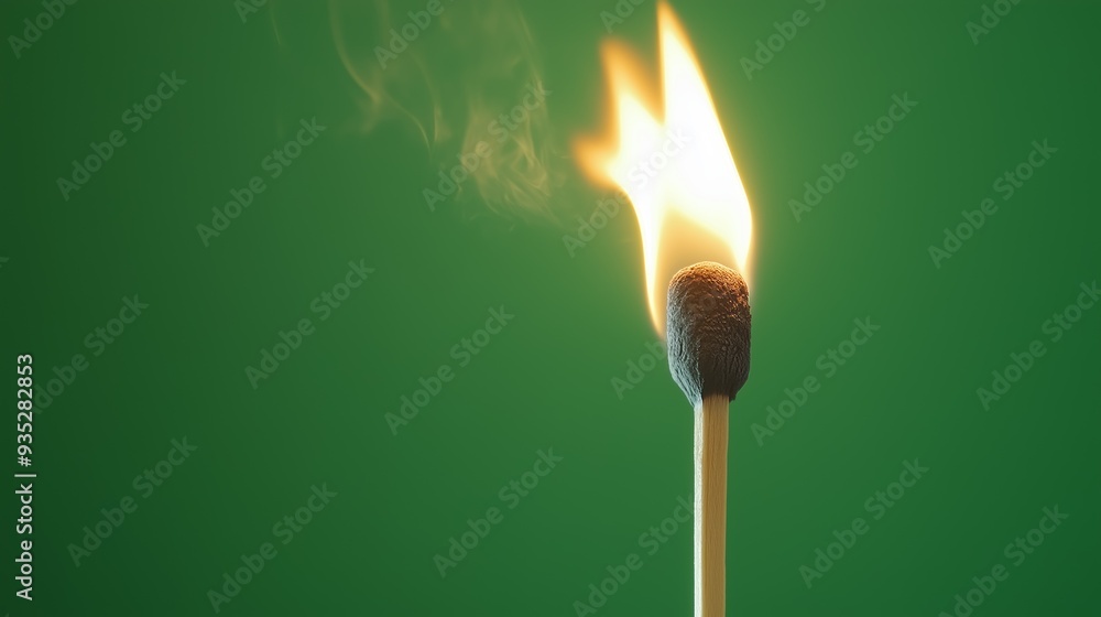 Close-up of a burning matchstick against a vibrant green background, symbolizing ignition and energy. Close-up of a burning matchstick against a vibrant green background, symbolizing ignition and energy.