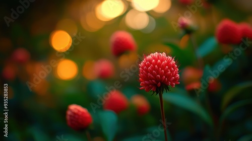 Vivid Pincushion Flower in Lush Garden Setting: Beautiful Nature Photography.