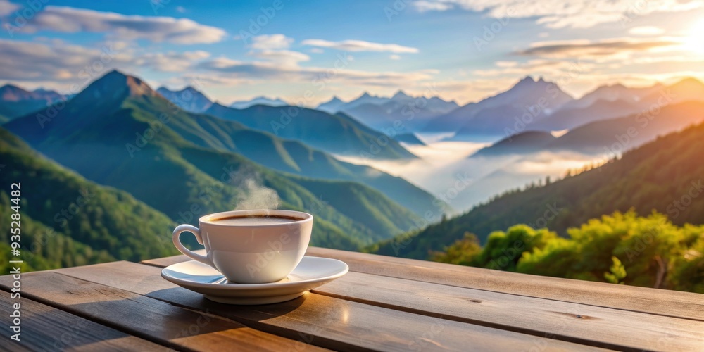 A cup of coffee sitting on a table overlooking a stunning mountain view, coffee, view, mountain, nature, morning A cup of coffee sitting on a table overlooking a stunning mountain view, coffee, view, mountain, nature, morning