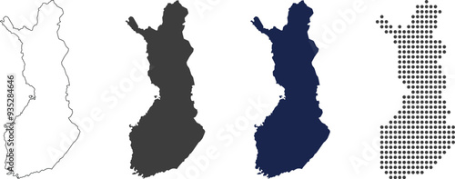 Finland map in outline, grey color, dark blue color, dotted style