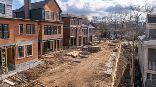 Construction Site with Row of New Homes Under Development