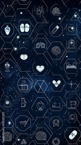 Interactive Medical Design with Blue Background and Health Icons