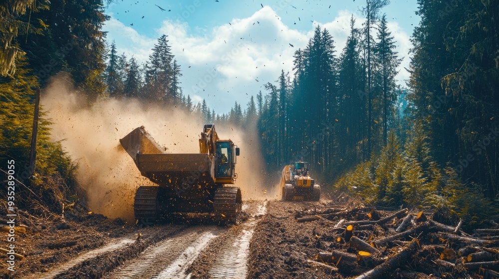 Excavator Working in a Forest Excavator Working in a Forest