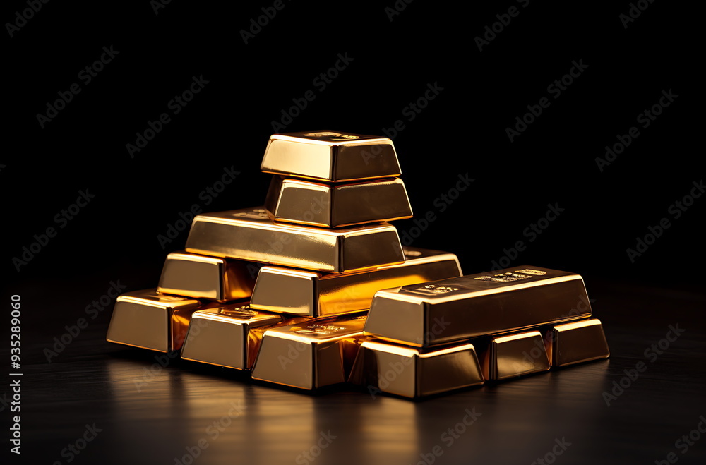 a pile of gold bars on a tarnished black background, generative ai a pile of gold bars on a tarnished black background, generative ai