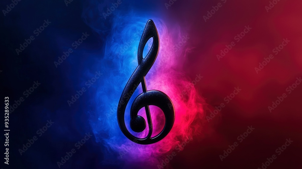 Obraz premium Beamed Eighth Note Symbol With Abstract Red-Blue Night Sky 
